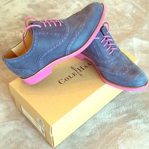 Cole Haan Alisa Blue Suede Oxford Wingtip Shoes